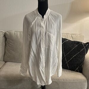Aerie White Textured Fabric Distressed Hem Swim Cover Up Oversized